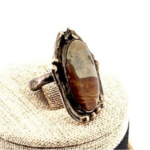 Vintage large agate Sterling silver ring